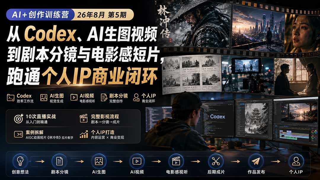AI+创作训练营26年8月第5期：从Codex、AI生图视频到剧本分镜与电影感短片，跑通个人IP商业闭环-保成圈-山云人力,分享创业咨询_最新网络项目资源