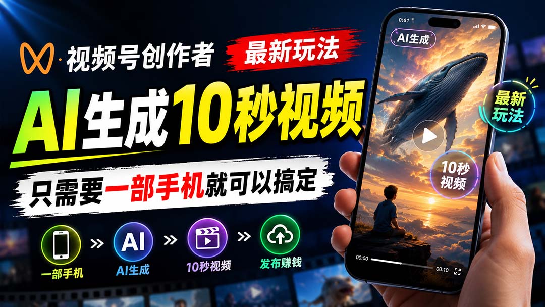 视频号创作者最新玩法，AI生成10秒视频，只需要一部手机就可以搞定-保成圈-山云人力,分享创业咨询_最新网络项目资源
