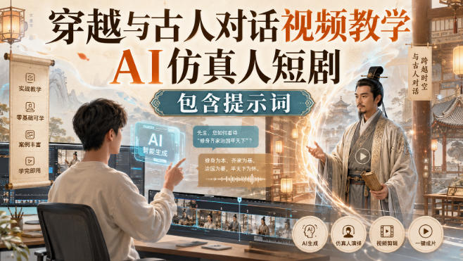 穿越与古人对话视频教学，AI仿真人短剧，包含提示词-保成圈-山云人力,分享创业咨询_最新网络项目资源