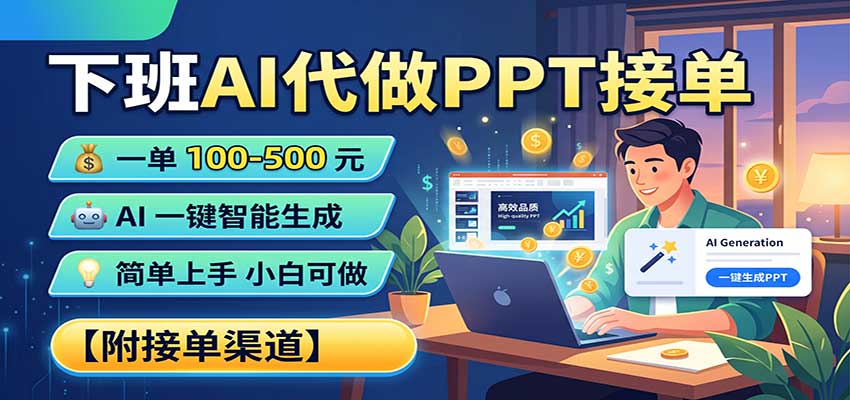 下班AI代做PPT接单，一单100-500，AI一键生成，小白也能做，附接单渠道-保成圈-山云人力,分享创业咨询_最新网络项目资源