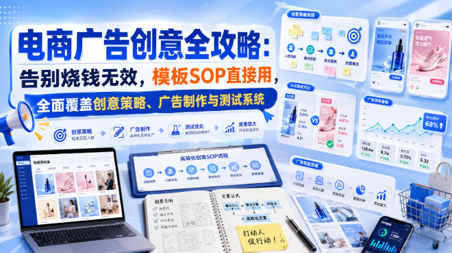电商广告创意全攻略：告别烧钱无效，模板SOP直接用，全面覆盖创意策略、广告制作与测试系统【原创双语字幕】-保成圈-山云人力,分享创业咨询_最新网络项目资源