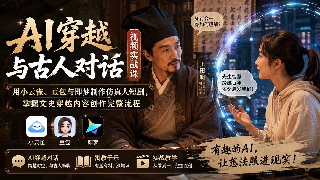 AI穿越与古人对话视频实战课：用小云雀、豆包与即梦制作仿真人短剧，掌握文史穿越内容创作完整流程-保成圈-山云人力,分享创业咨询_最新网络项目资源