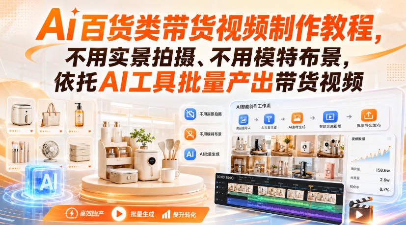 Ai百货类带货视频制作教程，不用实景拍摄、不用模特布景，依托AI工具批量产出带货视频-保成圈-山云人力,分享创业咨询_最新网络项目资源