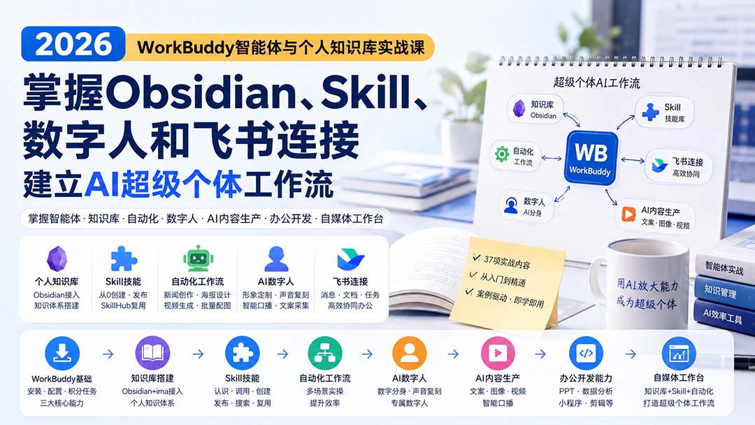 2026 WorkBuddy智能体与个人知识库实战课：掌握Obsidian、Skill、数字人和飞书连接，建立AI超级个体工作流-保成圈-山云人力,分享创业咨询_最新网络项目资源