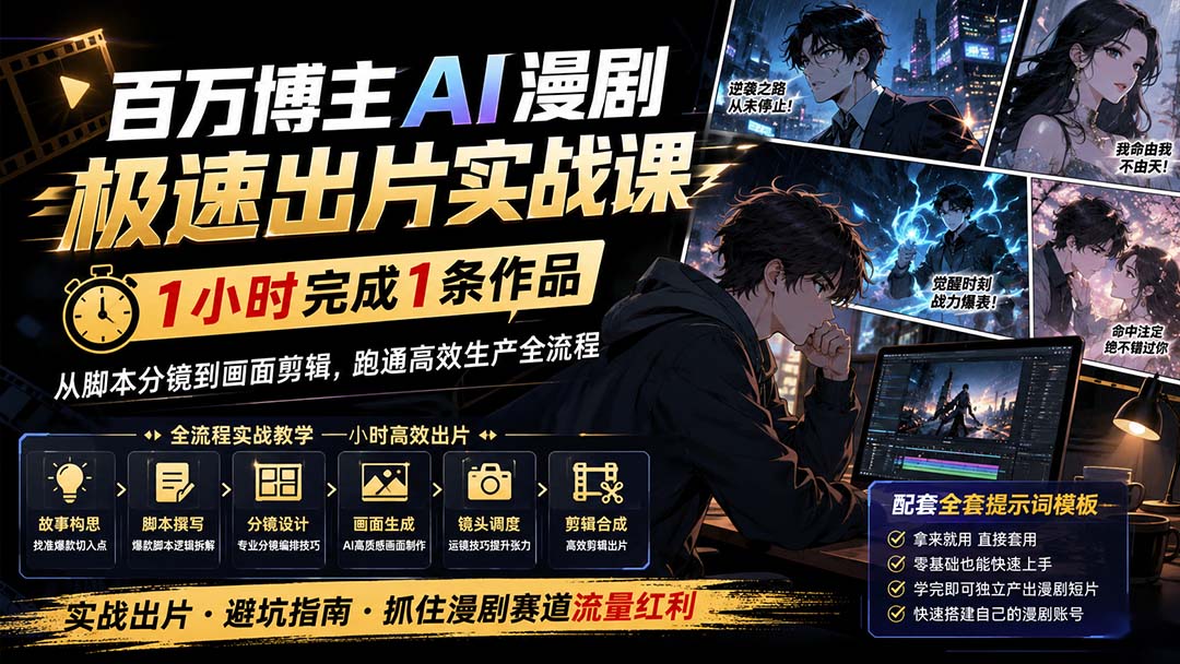 百万博主AI漫剧极速出片实战课：1小时产出条作品，从脚本分镜到画面剪辑，跑通高效生产全流程-保成圈-山云人力,分享创业咨询_最新网络项目资源