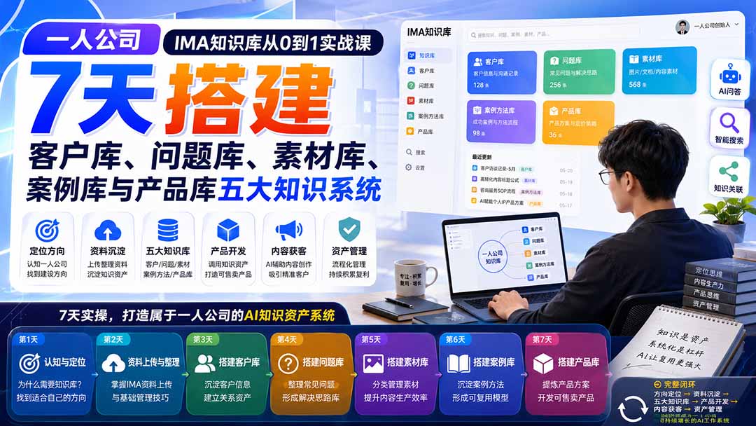 一人公司IMA知识库从0到1实战课：7天搭建客户库、问题库、素材库、案例库与产品库五大知识系统-保成圈-山云人力,分享创业咨询_最新网络项目资源