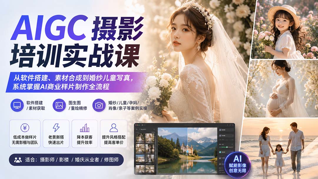 AIGC摄影培训实战课：从软件搭建、素材合成到婚纱儿童写真，系统掌握AI商业样片制作全流程-保成圈-山云人力,分享创业咨询_最新网络项目资源