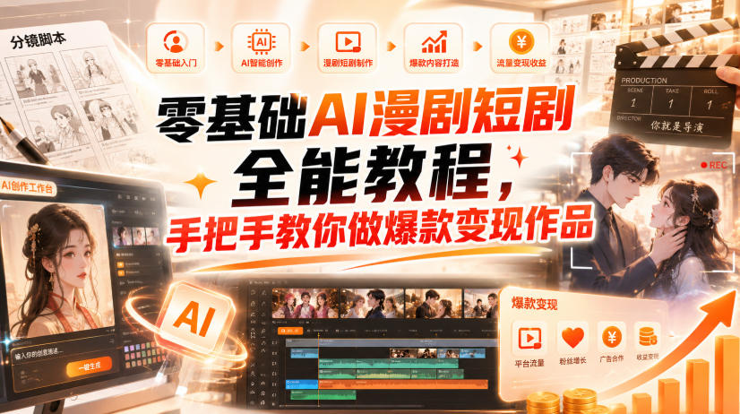 零基础AI漫剧短剧全能教程，从AI智能体搭建、文案脚本分镜、多平台AI生视频、剪映精修，覆盖全题材创作，手把手教你做爆款变现作品-保成圈-山云人力,分享创业咨询_最新网络项目资源