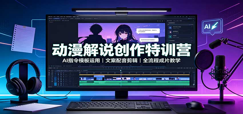 动漫解说创作特训营：AI指令模板运用，文案配音剪辑，全流程成片教学-保成圈-山云人力,分享创业咨询_最新网络项目资源