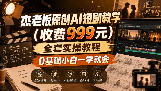 杰老板原创AI短剧教学(收费999元)，全套实操教程，0基础小白一学就会，非搬运技术-保成圈-山云人力,分享创业咨询_最新网络项目资源