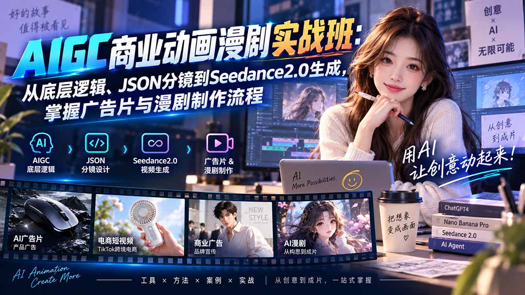 AIGC商业动画漫剧实战班-更新：从底层逻辑、JSON分镜到Seedance2.0生成，掌握广告片与漫剧制作流程-保成圈-山云人力,分享创业咨询_最新网络项目资源
