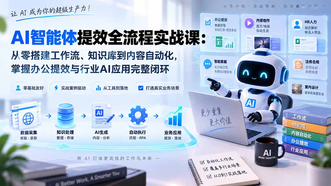 AI智能体提效全流程实战课：从零搭建工作流、知识库到内容自动化，掌握办公提效与行业AI应用完整闭环-保成圈-山云人力,分享创业咨询_最新网络项目资源