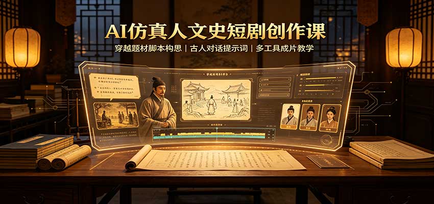 AI仿真人文史短剧创作课：穿越题材脚本构思，古人对话提示词，多工具成片教学-保成圈-山云人力,分享创业咨询_最新网络项目资源