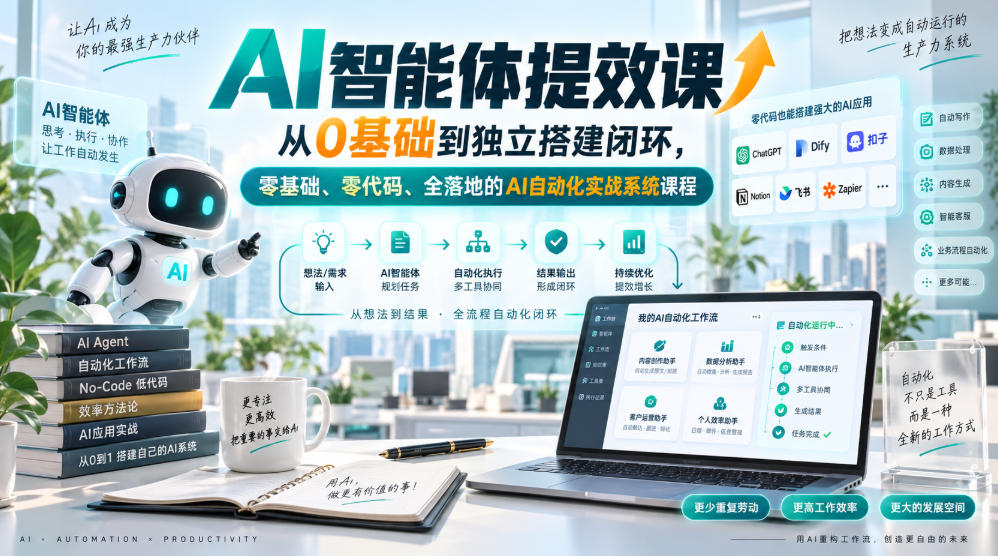 AI智能体提效课，从0基础到独立搭建闭环，零基础、零代码、全落地的AI自动化实战系统课程-保成圈-山云人力,分享创业咨询_最新网络项目资源