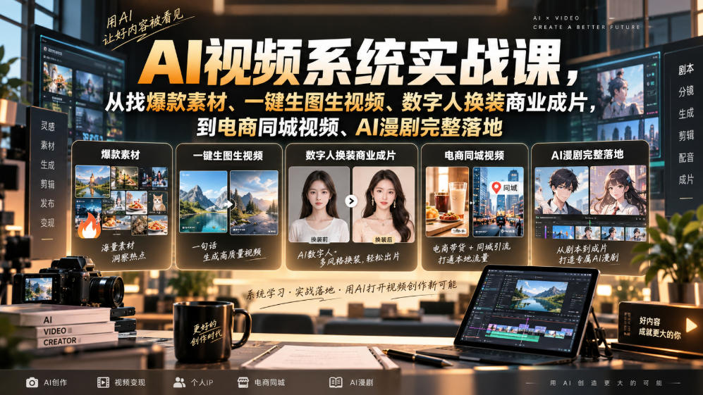 AI视频系统实战课，从找爆款素材、一键生图生视频、数字人换装商业成片，到电商同城视频、AI漫剧完整落地-保成圈-山云人力,分享创业咨询_最新网络项目资源
