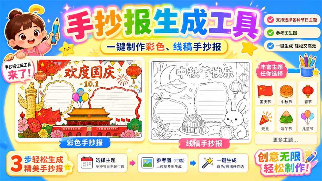 手抄报批量生成工具来了，完全免费，告别豆包生图，这个高清无水印-保成圈-山云人力,分享创业咨询_最新网络项目资源