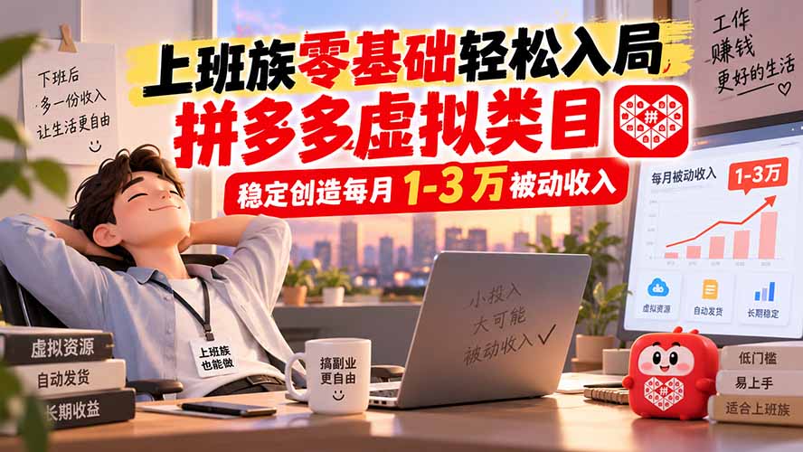 上班族零基础轻松入局，拼多多虚拟类目，稳定创造每月 1-3 万被动收入-保成圈-山云人力,分享创业咨询_最新网络项目资源