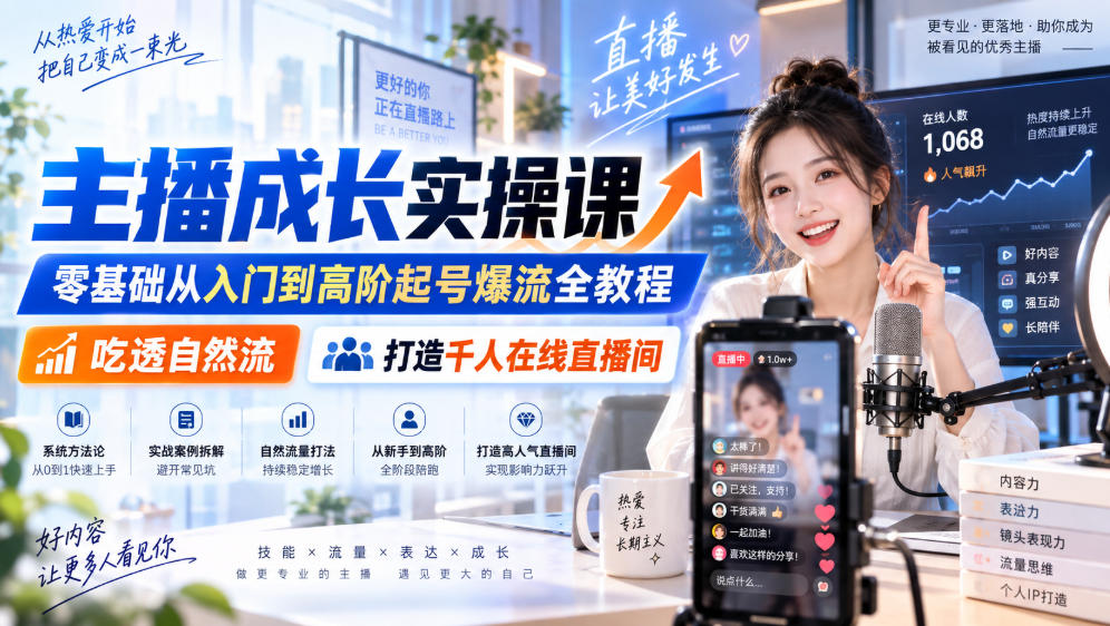 主播成长实操课｜零基础从入门到高阶起号爆流全教程，吃透自然流，打造千人在线直播间-保成圈-山云人力,分享创业咨询_最新网络项目资源