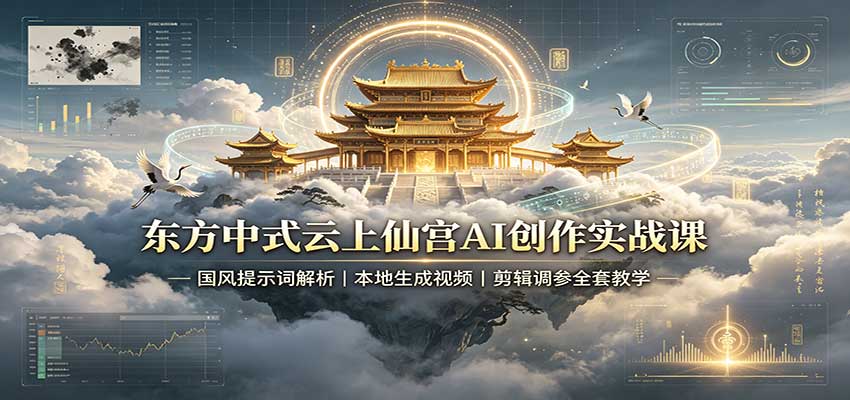 东方中式云上仙宫AI创作实战课：国风提示词解析，本地生成视频，剪辑调参全套教学-保成圈-山云人力,分享创业咨询_最新网络项目资源