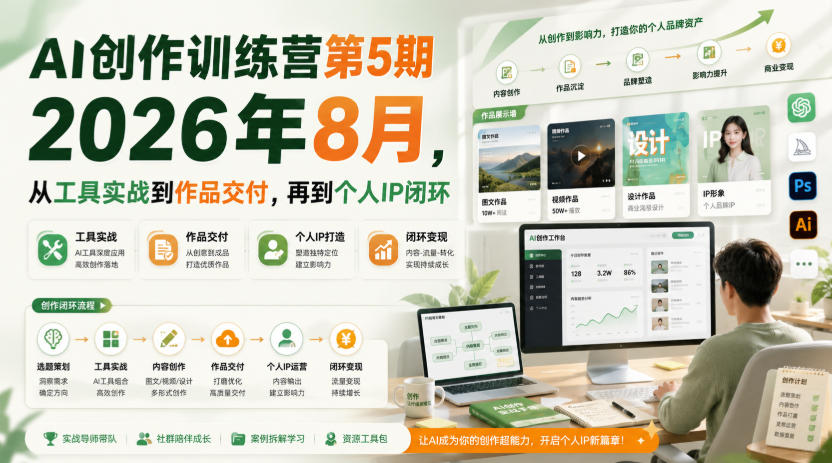 AI创作训练营第5期2026年8月，从工具实战到作品交付，再到个人IP闭环(更新0904)-保成圈-山云人力,分享创业咨询_最新网络项目资源