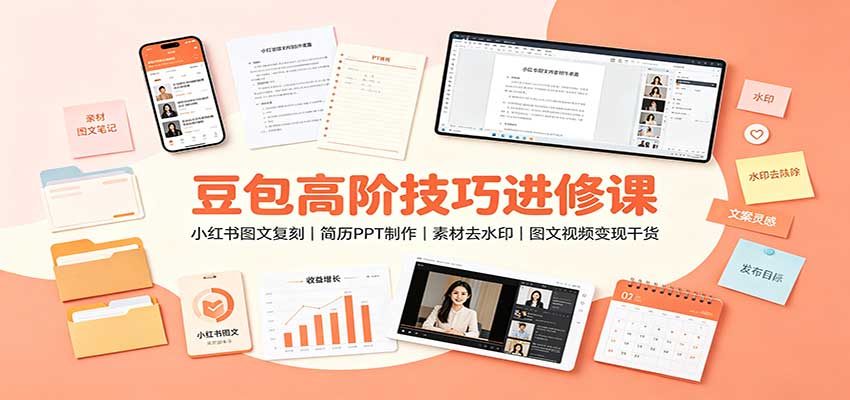 豆包高阶技巧进修课：小红书图文复刻，简历PPT制作，素材去水印，图文视频变现干货-保成圈-山云人力,分享创业咨询_最新网络项目资源