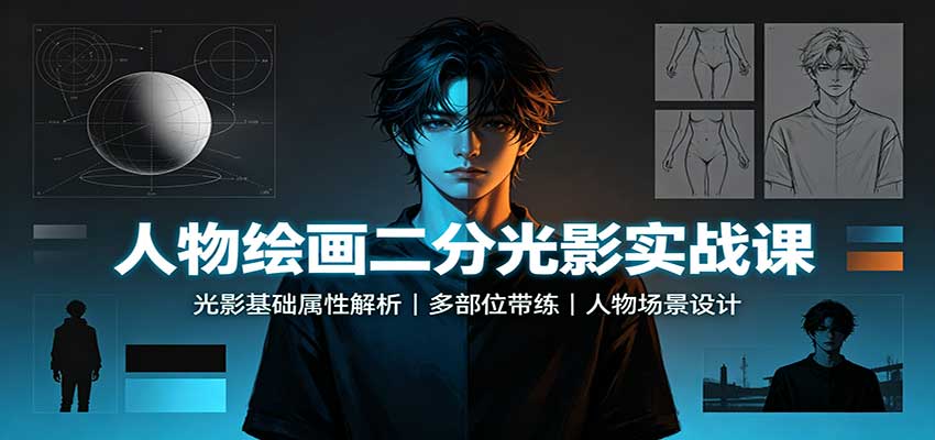 人物绘画二分光影实战课：光影基础属性解析，多部位带练，人物场景设计-保成圈-山云人力,分享创业咨询_最新网络项目资源