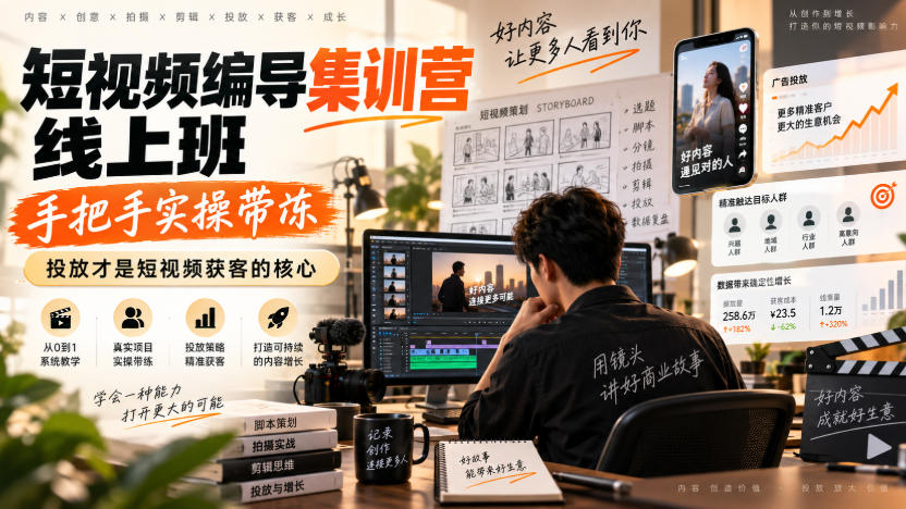 短视频编导集训营线上班，手把手实操带冻，投放才是短视频获客的核心-保成圈-山云人力,分享创业咨询_最新网络项目资源