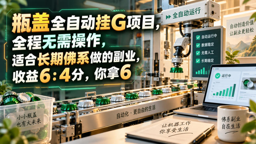 瓶盖全自动挂G项目，全程无需操作，适合长期佛系做的副业，收益6：4分，你拿6【揭秘】-保成圈-山云人力,分享创业咨询_最新网络项目资源