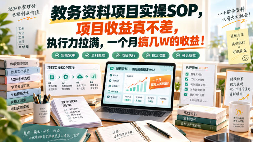 教务资料项目实操SOP，项目收益真不差，执行力拉满，一个月搞几W的收益-保成圈-山云人力,分享创业咨询_最新网络项目资源