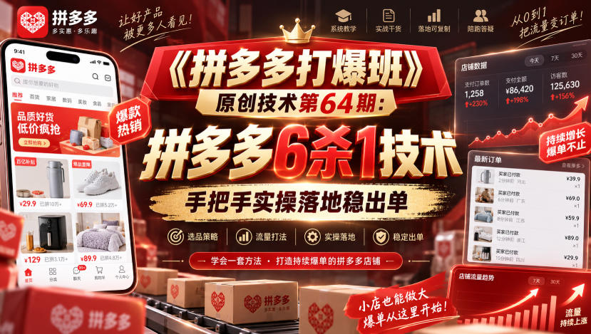 《拼多多打爆班》原创技术第64期：拼多多6杀1技术，手把手实操落地稳出单-保成圈-山云人力,分享创业咨询_最新网络项目资源