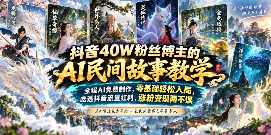 抖音40W粉丝博主的AI民间故事教学，全程AI免费制作，零基础轻松入局，吃透抖音流量红利，涨粉变现两不误-保成圈-山云人力,分享创业咨询_最新网络项目资源