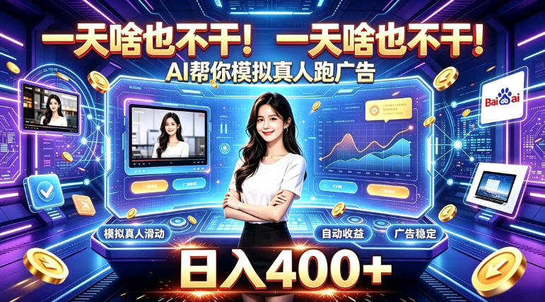 一天啥也不干！AI帮你模拟真人跑广告，稳定日入400+，实现真正被动变现【揭秘】-保成圈-山云人力,分享创业咨询_最新网络项目资源