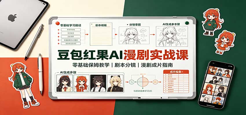 豆包红果AI漫剧实战课：零基础保姆教学，剧本分镜，漫剧成片指南-保成圈-山云人力,分享创业咨询_最新网络项目资源