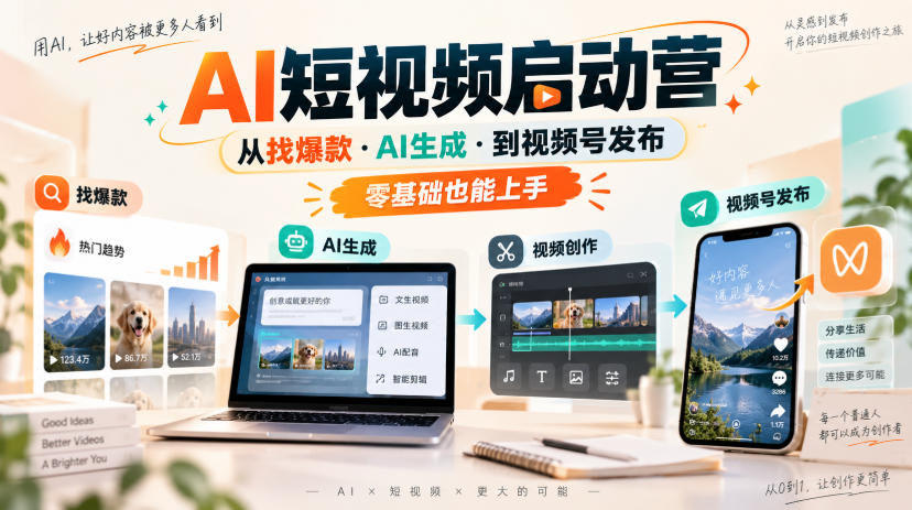 AI短视频启动营，从找爆款·AI生成·到视频号发布，零基础也能上手-保成圈-山云人力,分享创业咨询_最新网络项目资源