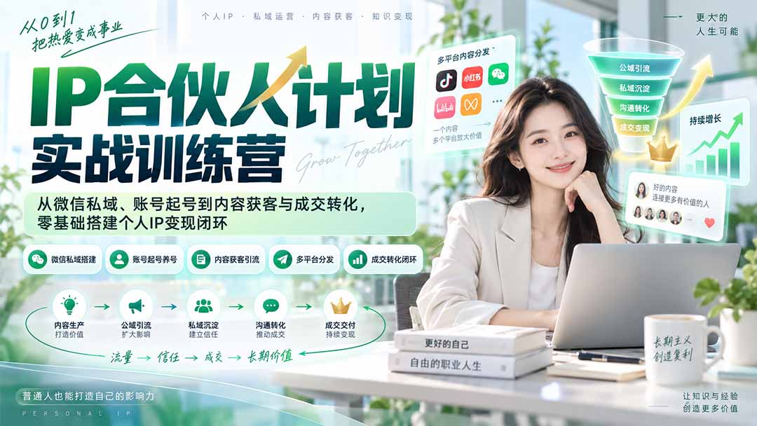 IP合伙人计划实战训练营-更新：从微信私域、账号起号到内容获客与成交转化，零基础搭建个人IP变现闭环-保成圈-山云人力,分享创业咨询_最新网络项目资源