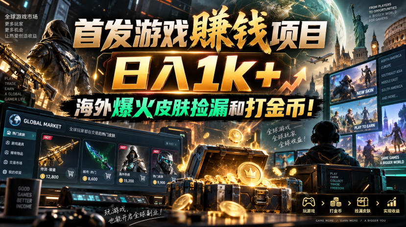 首发游戏賺钱项目，日入1k+，海外爆火皮肤捡漏和打金币！【揭秘】-保成圈-山云人力,分享创业咨询_最新网络项目资源