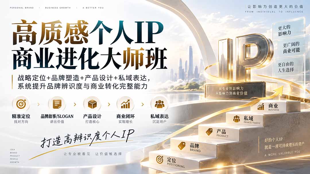 高质感个人IP商业进化大师班：战略定位+品牌塑造+产品设计+私域表达，系统提升品牌辨识度与商业转化完整能力-保成圈-山云人力,分享创业咨询_最新网络项目资源