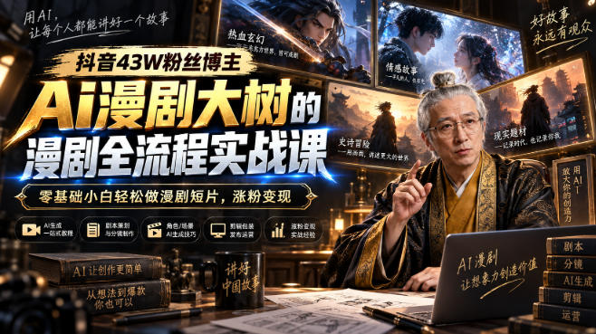 抖音43W粉丝博主Ai漫剧大树的漫剧制作全流程实战课，零基础小白轻松做漫剧短片，涨粉变现-保成圈-山云人力,分享创业咨询_最新网络项目资源