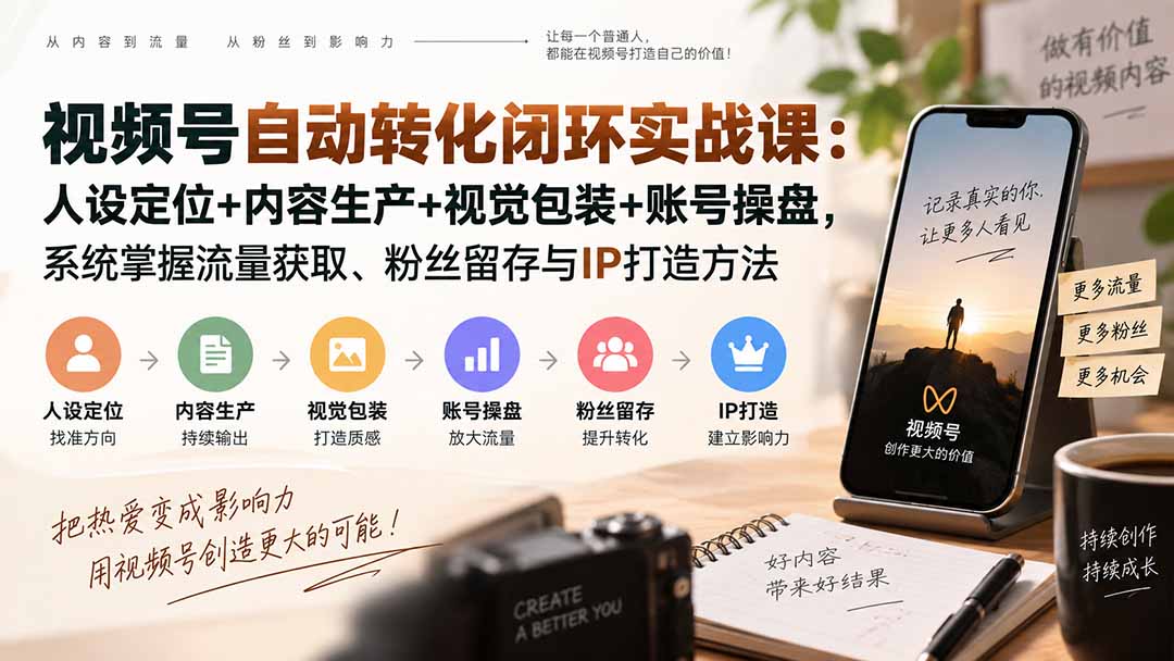 视频号自动转化闭环实战课：人设定位+内容生产+视觉包装+账号操盘，系统掌握流量获取、粉丝留存与IP打造方法-保成圈-山云人力,分享创业咨询_最新网络项目资源