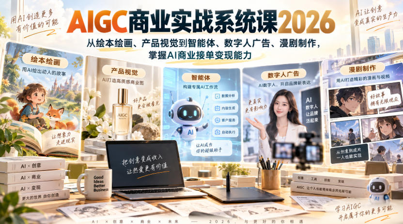 AIGC商业实战系统课2026，从绘本绘画、产品视觉到智能体、数字人广告、漫剧制作，掌握AI商业接单变现能力-保成圈-山云人力,分享创业咨询_最新网络项目资源