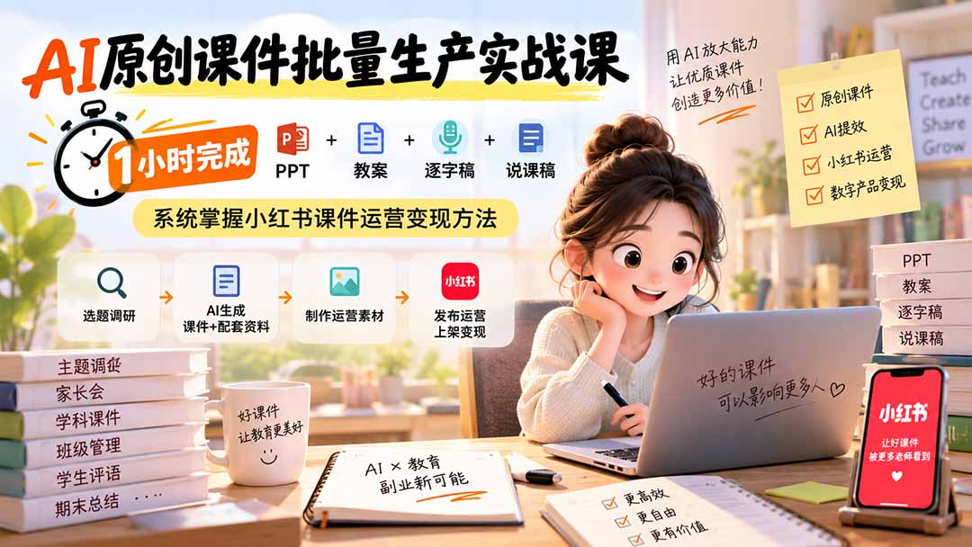 AI原创课件批量生产实战课：1小时完成PPT+教案+逐字稿+说课稿，系统掌握小红书课件运营变现方法-保成圈-山云人力,分享创业咨询_最新网络项目资源