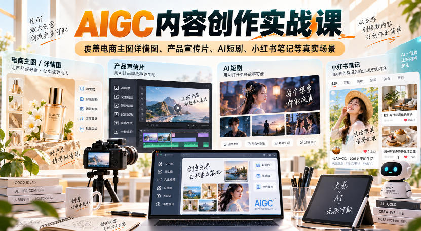 AIGC内容创作实战课，覆盖电商主图详情图、产品宣传片、AI短剧、小红书笔记等真实场景-保成圈-山云人力,分享创业咨询_最新网络项目资源