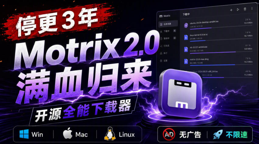 停更3年，Motrix 2.0满血归来：开源全能下载器，Win/Mac/Linux通吃，无广告不限速-保成圈-山云人力,分享创业咨询_最新网络项目资源