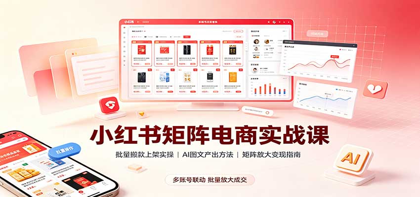 小红书矩阵电商实战课：批量搬款上架实操，AI图文产出，矩阵放大变现指南-保成圈-山云人力,分享创业咨询_最新网络项目资源