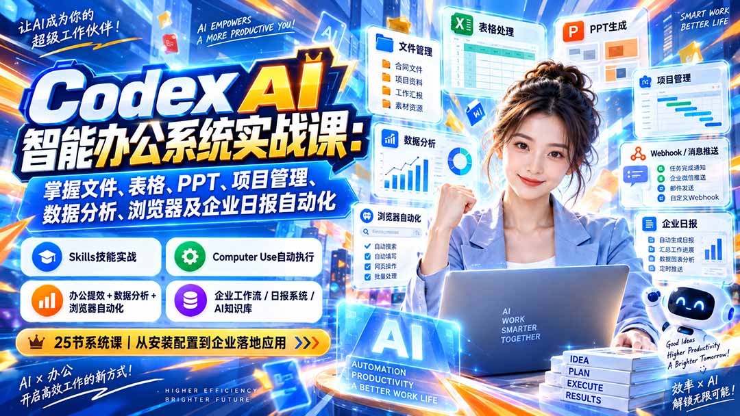 Codex AI智能办公系统实战课：掌握文件、表格、PPT、项目管理、数据分析、浏览器及企业日报自动化-保成圈-山云人力,分享创业咨询_最新网络项目资源
