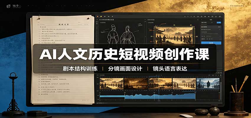 AI人文历史短视频创作课：赛道对标、剧本分镜制图，掌握视频完整产出流程-保成圈-山云人力,分享创业咨询_最新网络项目资源