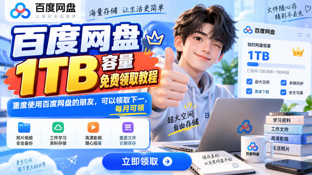 百度网盘1TB容量免费领取教程，重度使用百度网盘的朋友，可以领取下一，每月可领-保成圈-山云人力,分享创业咨询_最新网络项目资源