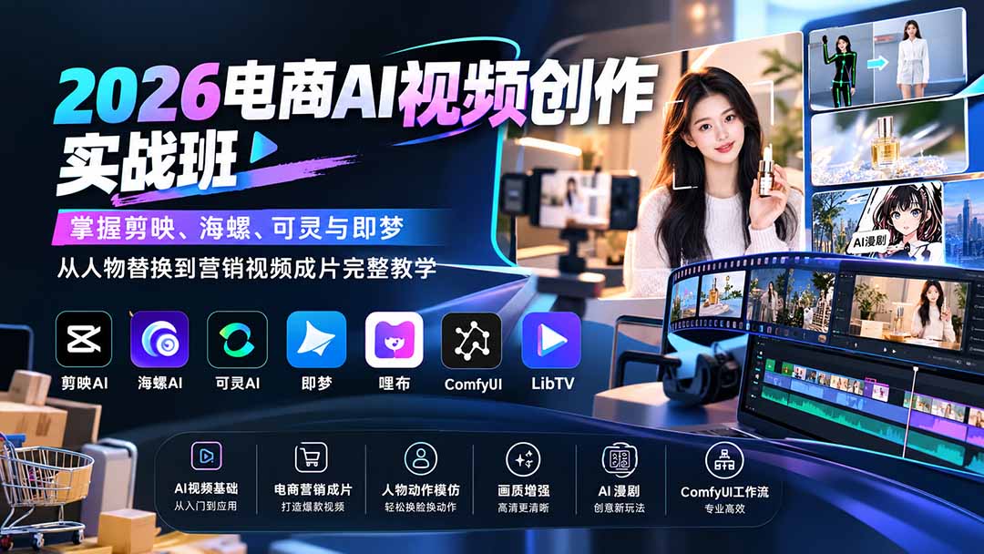 2026电商AI视频创作实战班：掌握剪映、海螺、可灵与即梦，从人物替换到营销视频成片完整教学-保成圈-山云人力,分享创业咨询_最新网络项目资源