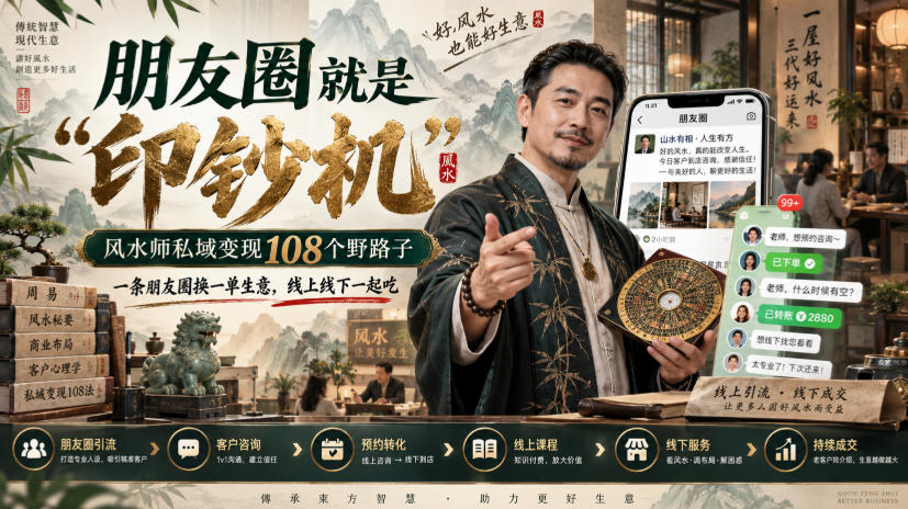 朋友圈就是“印钞机”，风水师私域变现108个野路子，一条朋友圈换一单生意，线上线下一起吃【文档】-保成圈-山云人力,分享创业咨询_最新网络项目资源
