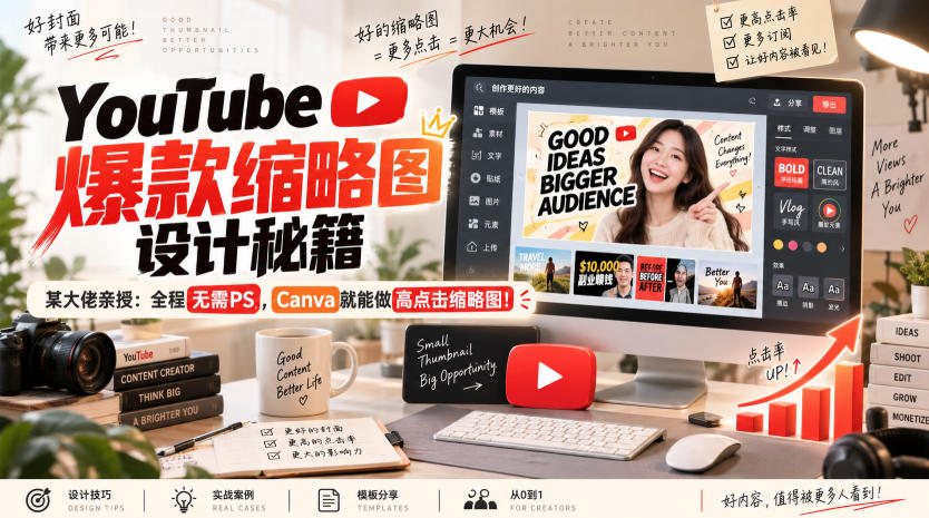 YouTube爆款缩略图设计秘籍，某油管大佬(610万订阅者)亲授，全程无需PS，Canva就能做高点击缩略图！【原创双语字幕】-保成圈-山云人力,分享创业咨询_最新网络项目资源